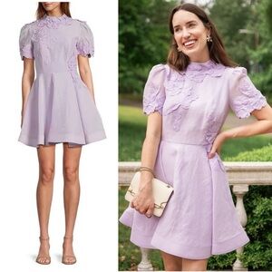 NWT Antonio Melani Iris Linen Floral Mockneck Short Sleeve Purple Dress Sz 4